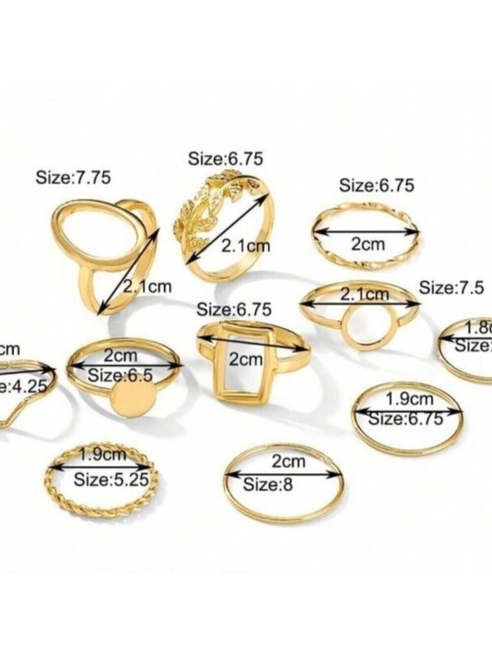 Gold 11pc Geometric Leaf Ring Set - Picture 2 of 2
